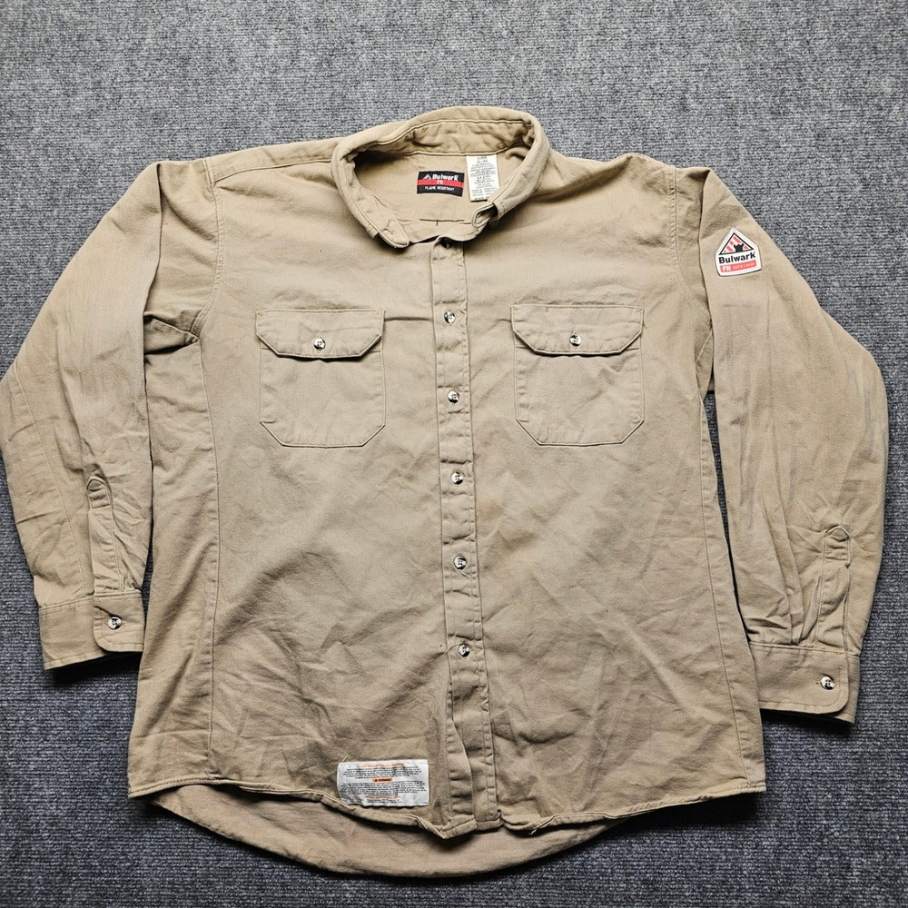 Bulwark FR Khaki Flame Resistant Work Shirt Mens XL SLU2KH8 CAT 2 Long Sleeve